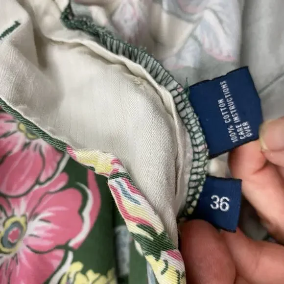 Vtg Polo Ralph Lauren Floral Shorts Mens 36 Green Tropical Floral Ukelele Y2K - Picture 12 of 14